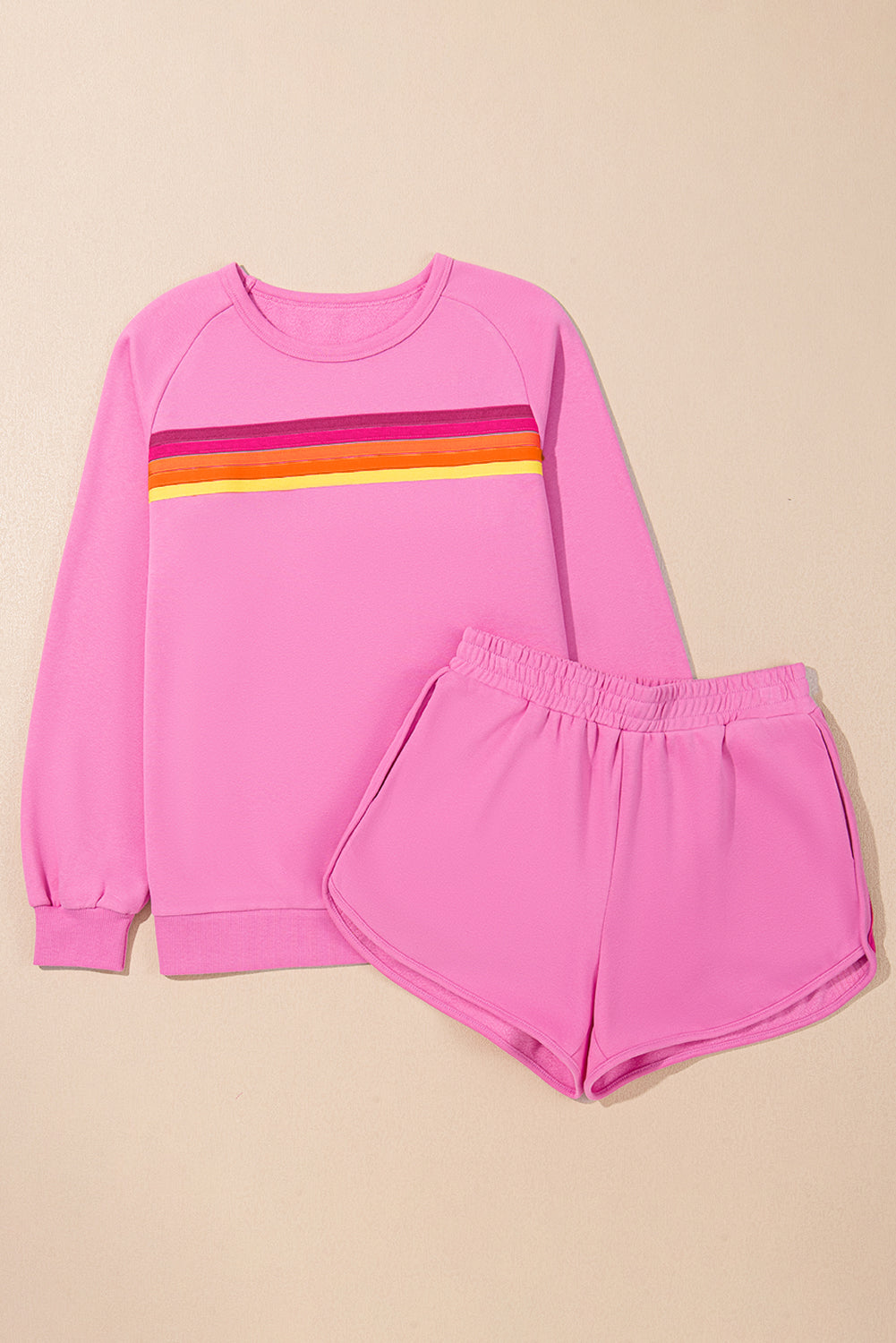 Sunset Pink Pullover and Shorts Two Piece Casual Set