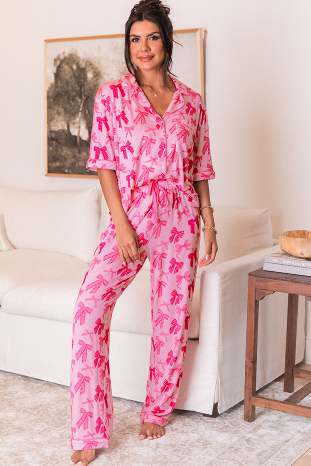 Pink Bow pants PJ set