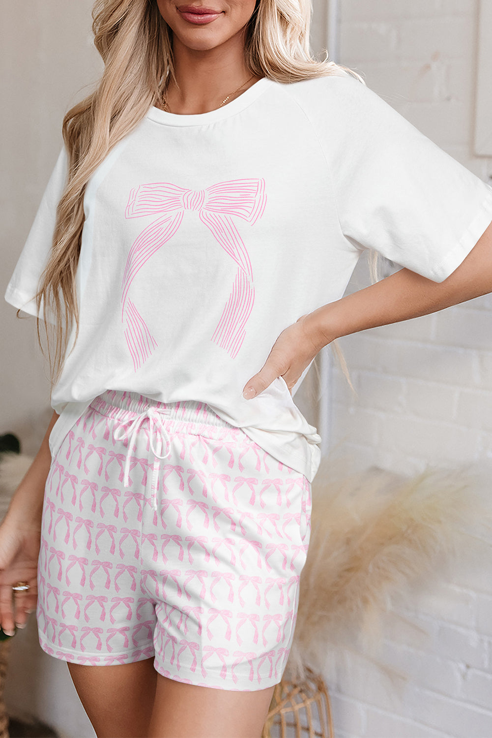 Pink Bow Print Loose Fit PJ Set