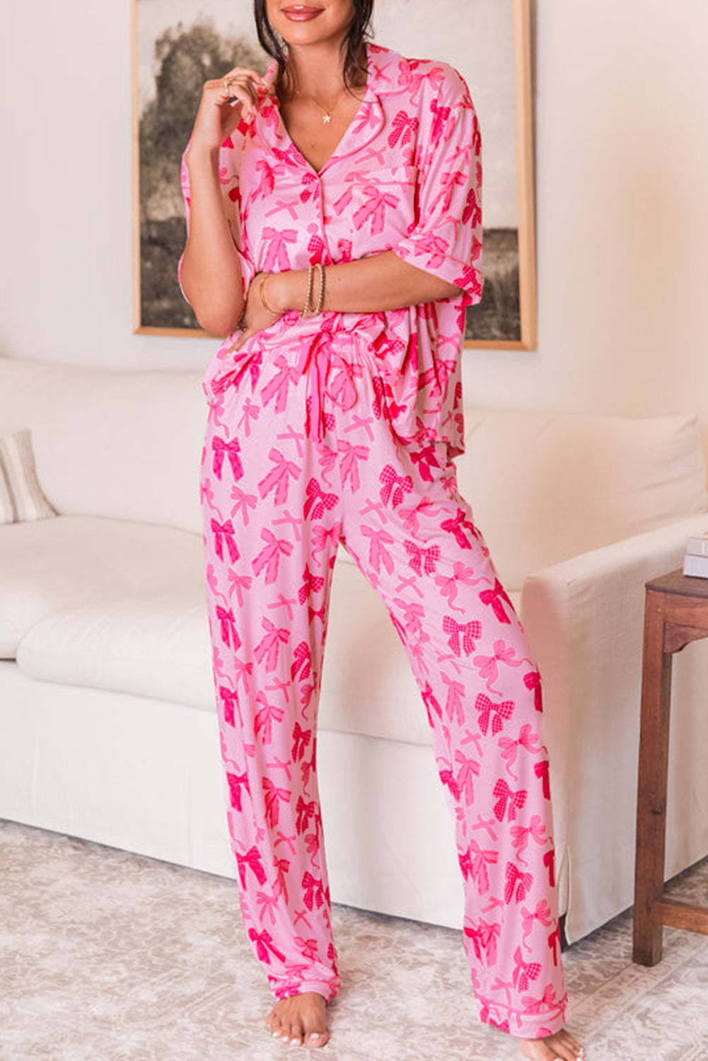 Pink Bow pants PJ set