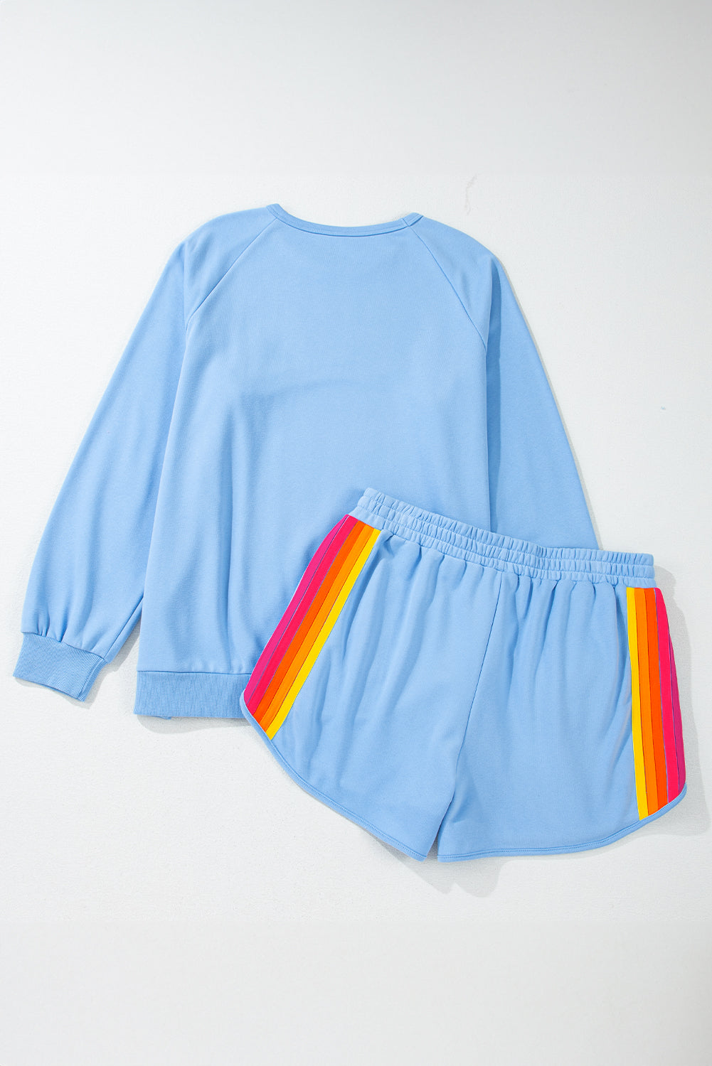 Ocean Blue Striped Accent Pullover and Shorts Two Piece Set