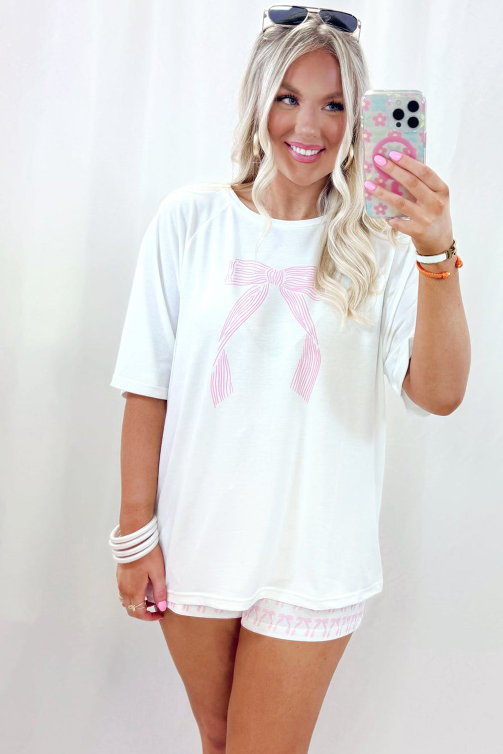 Pink Bow Print Loose Fit PJ Set