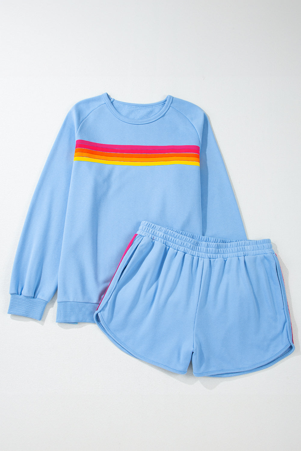 Ocean Blue Striped Accent Pullover and Shorts Two Piece Set